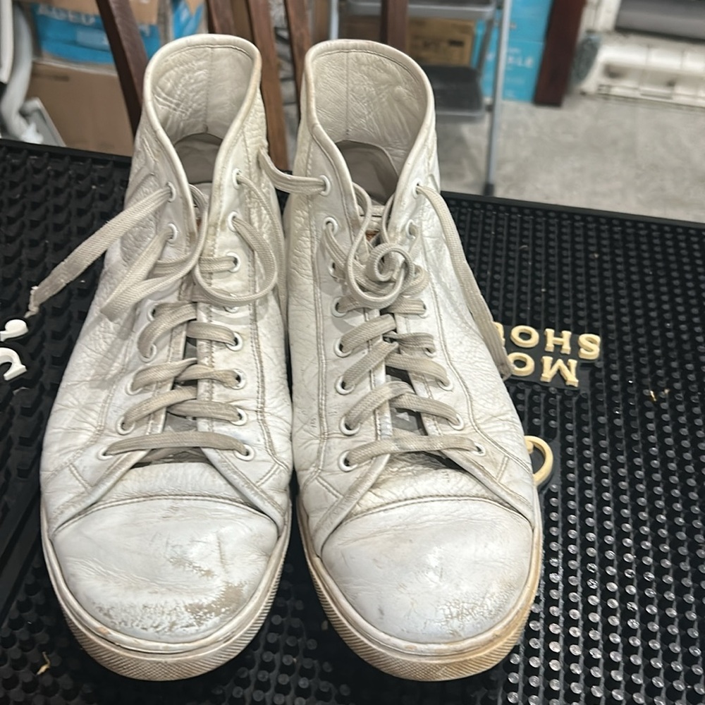 Louis Vuitton White High-Top Sneakers‎ with Leather Upper need repair GO OO49 - Picture 2 of 10